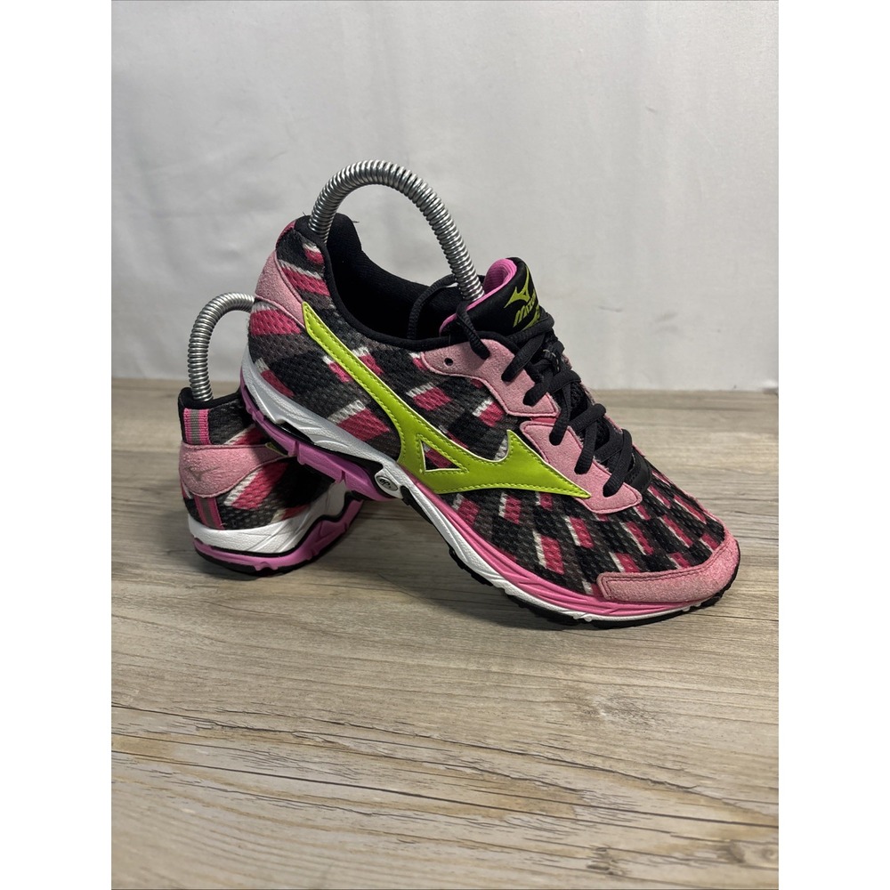 Mizuno Womens 7.5 Wave Elixir 8 Pink Lime Black Running Shoes Sneakers X10 EU38